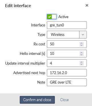 RipEX_B – Babel interface (GRE over LTE)