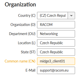 MIDGE3_Server Common Name (CN) for the 1st client