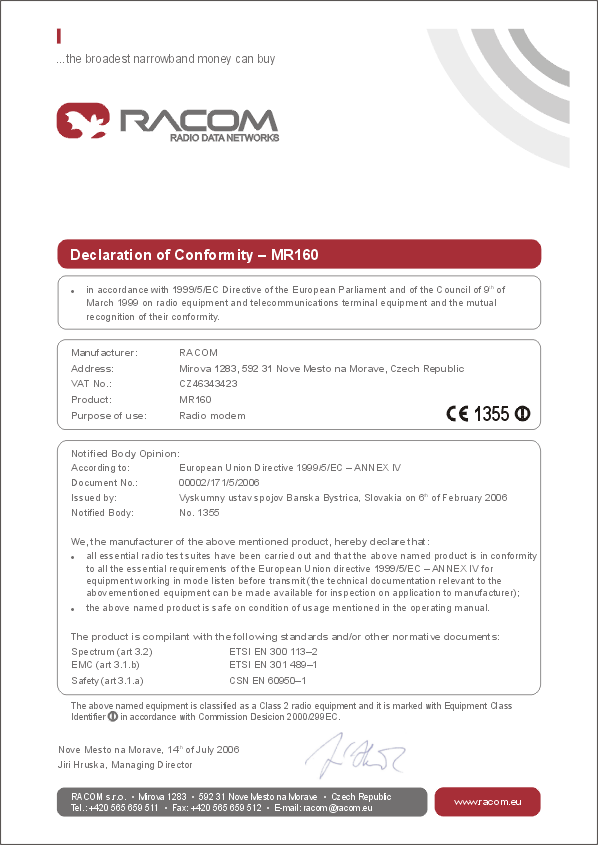MR160 consistency declaration