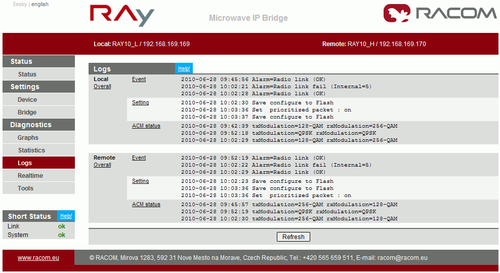 Diagnostics Logs Menu