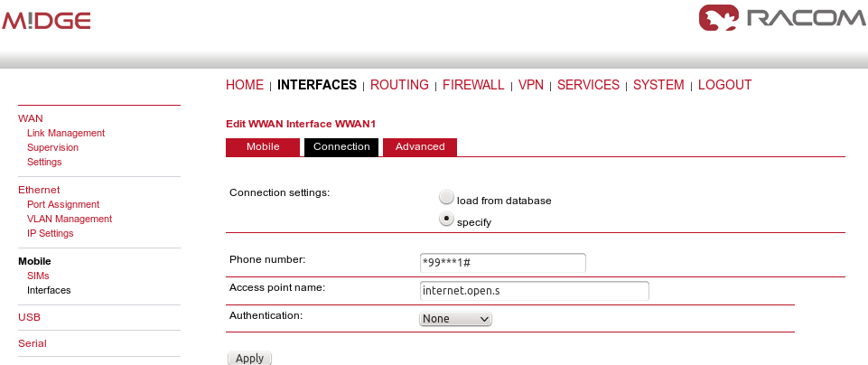 Public APN configuration (static, public IP address)