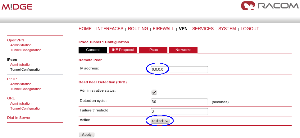 IPsec server's General configuration