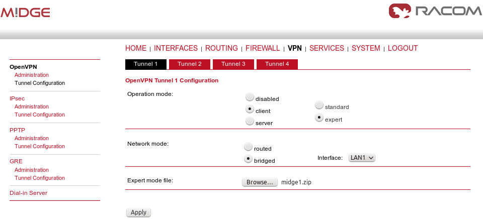 OpenVPN client configuration – bridged mode