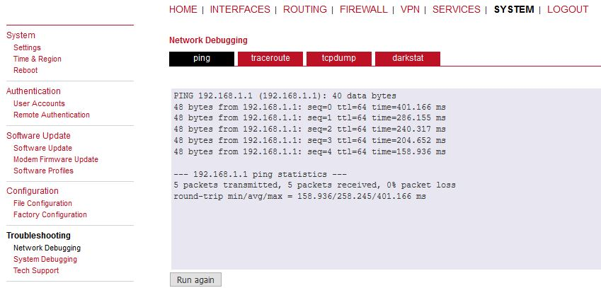 PING results over L2TP non-secure tunnel