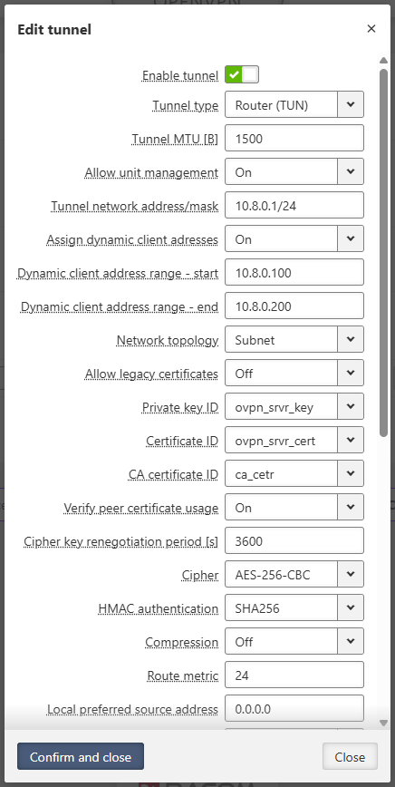 OpenVPN Router tunnel settings