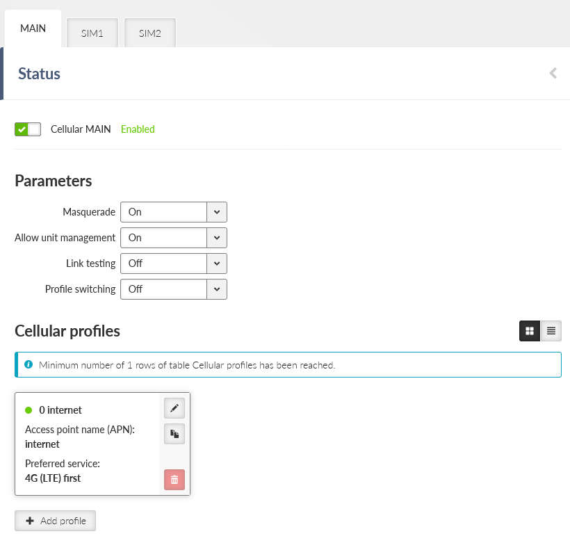 SETTINGS > Interfaces > Cellular