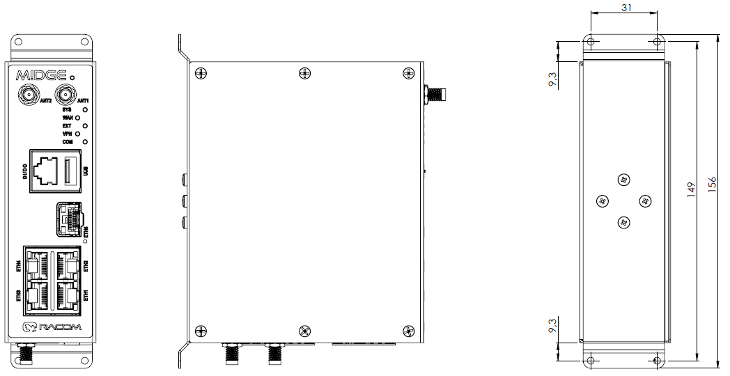 M!DGE3 flat bracket dimensions