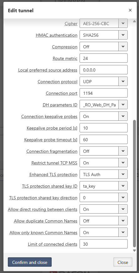 OpenVPN Router tunnel settings