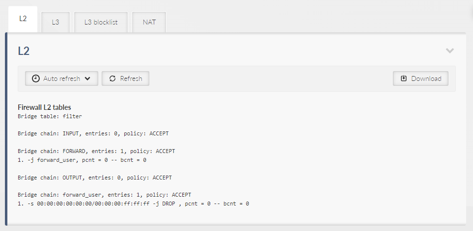 DIAGNOSTICS > Information > Firewall > L2