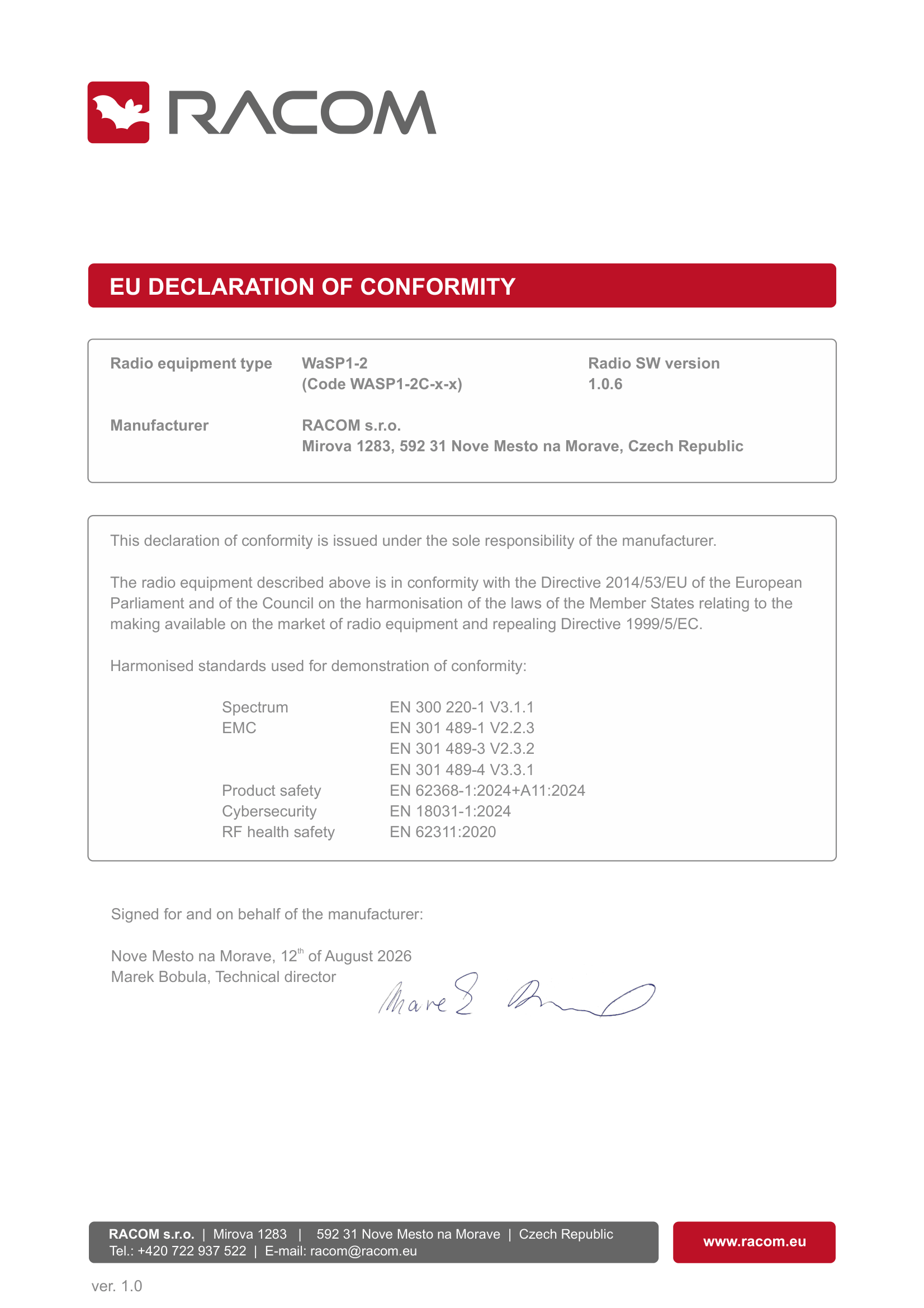 EU Declaration of Conformity RED