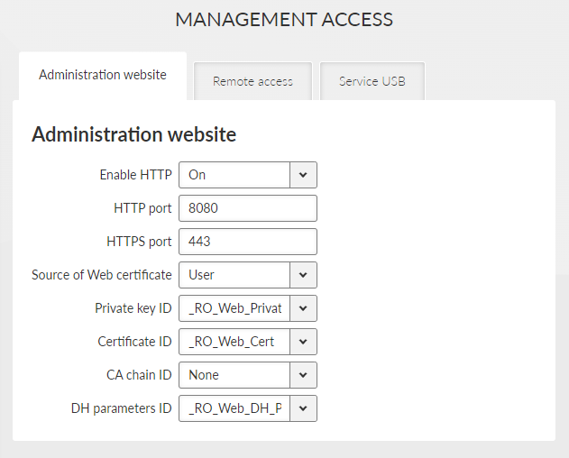 SETTINGS > Security > Management access