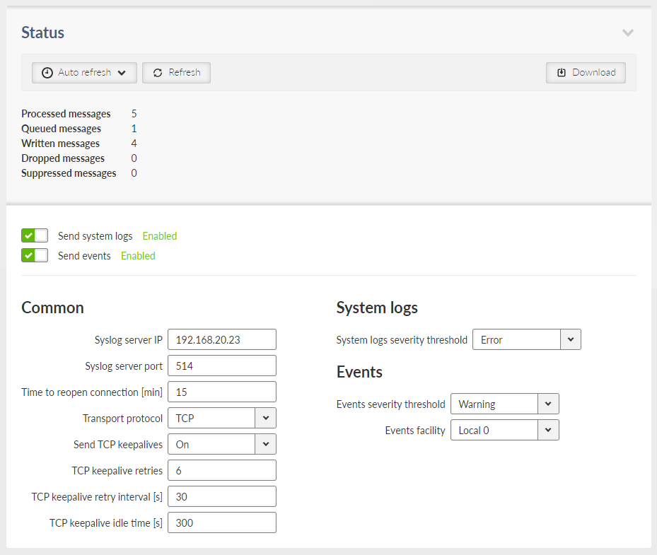 SETTINGS > Services > Syslog