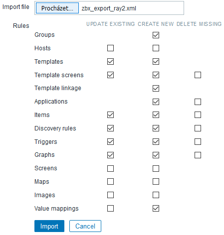 Importing Template options