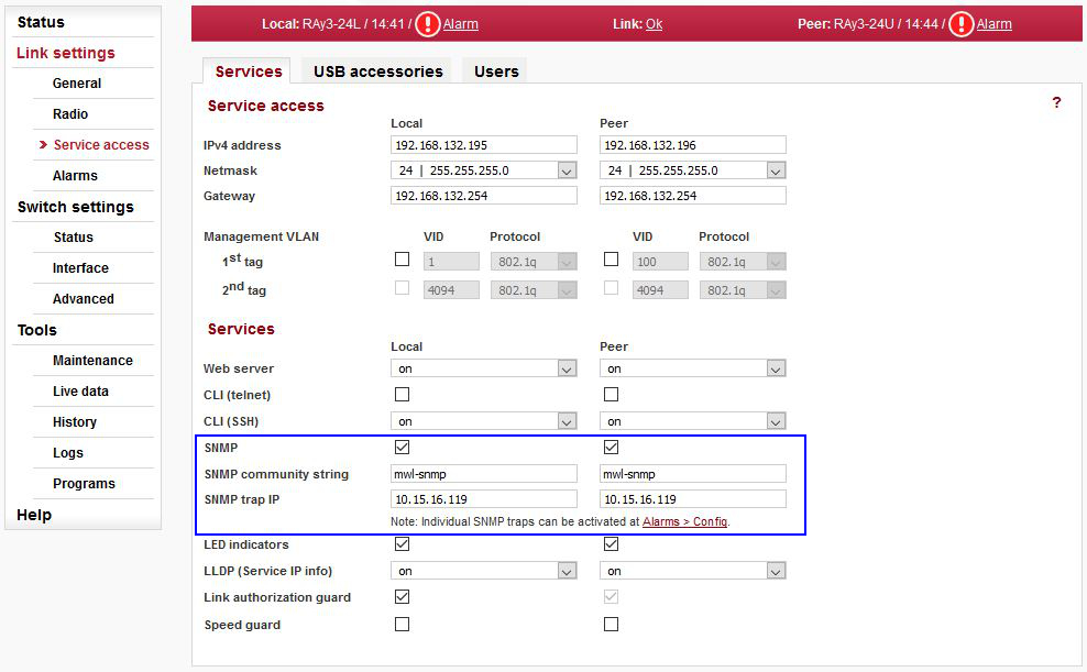 RAy3 SNMP settings