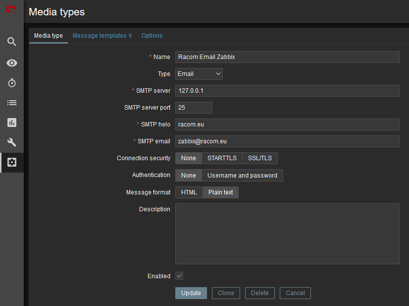 Zabbix Media type – Email