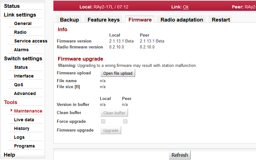 Menu Tools / Firmware