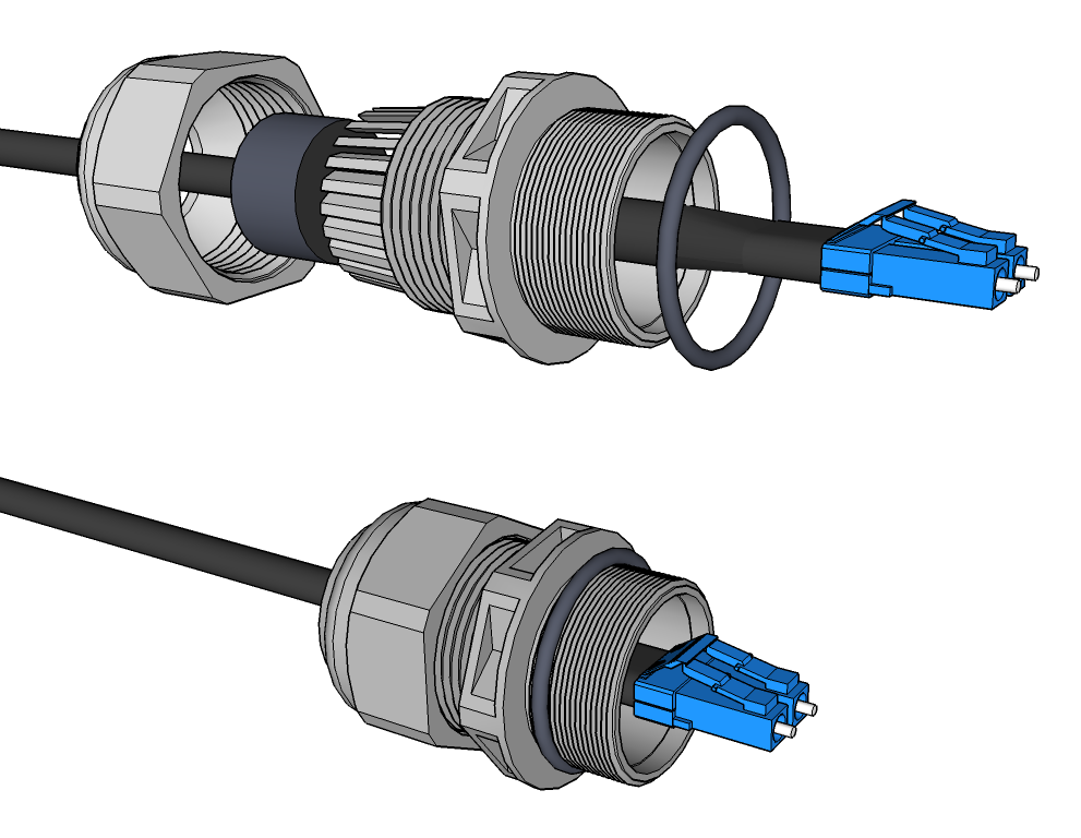 Bushing assembly for optical Ethernet (with RACOM / OFA fibre optic cable)