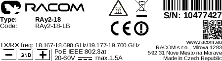 Example of production label - RAy2-18