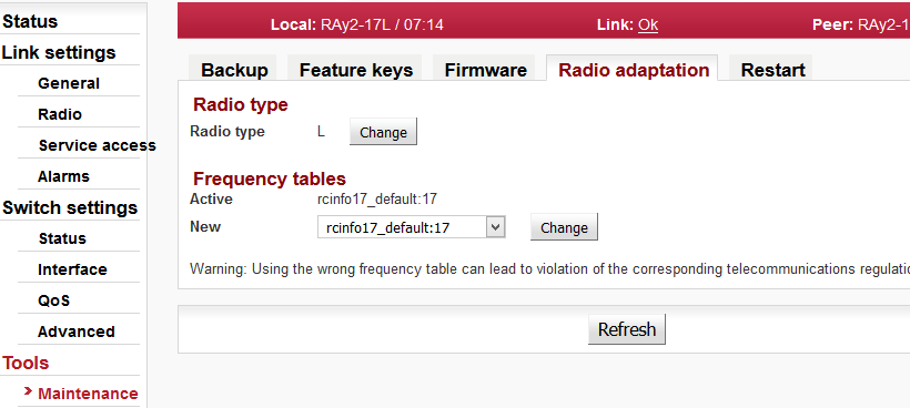 Menu Tools / Radio adaptation