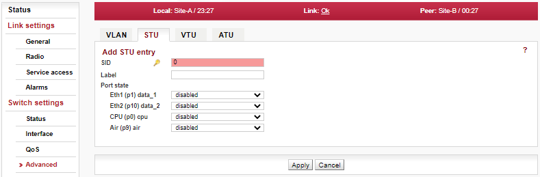 Menu Switch settings > Advanced > STU > Add Entry (or Edit Entry or Copy Entry)