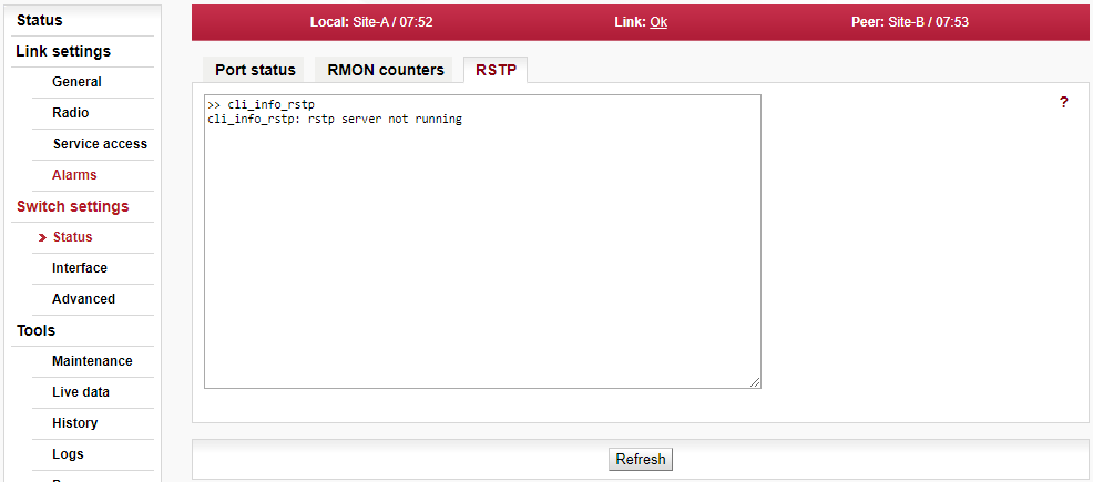 Menu Switch settings > Status > RSTP status