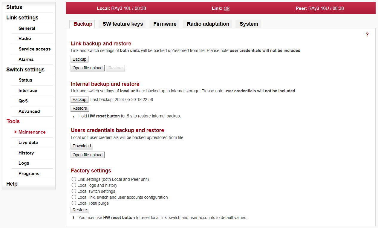 Menu Tools > Maintenance > Backup