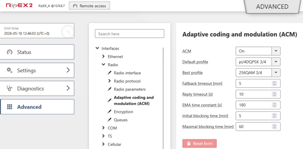 ACM Advanced menu