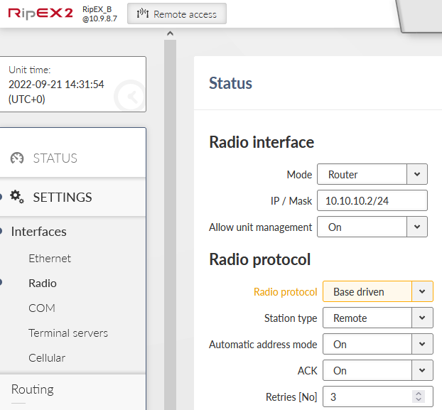 Remote RipEX2 Radio protocol details
