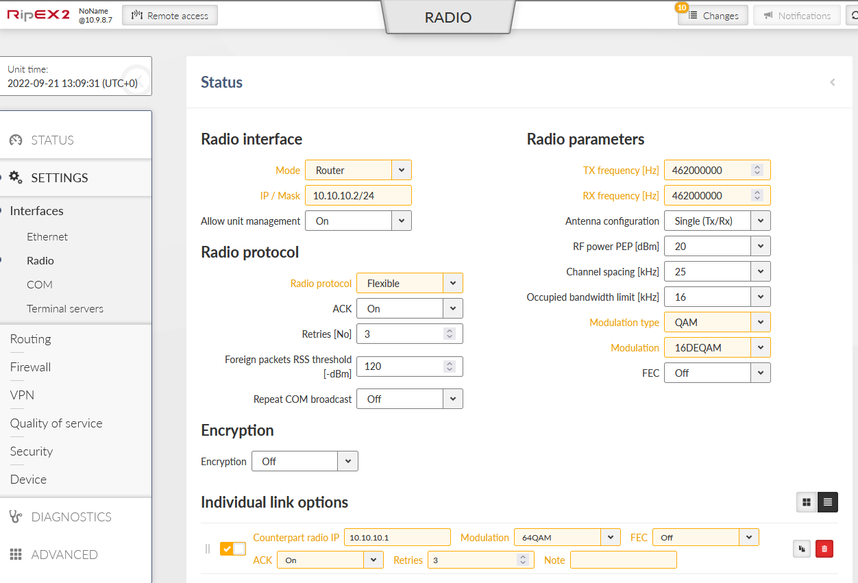 RipEX_B Radio configuration