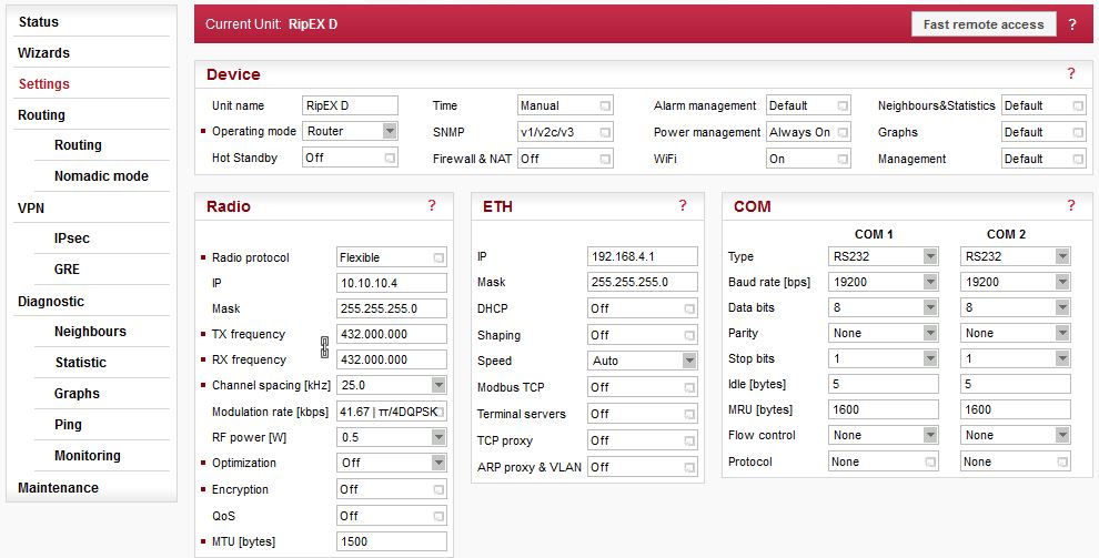 RipEX D Settings