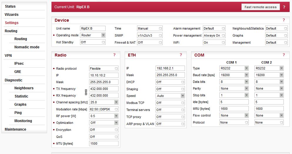 RipEX B Settings