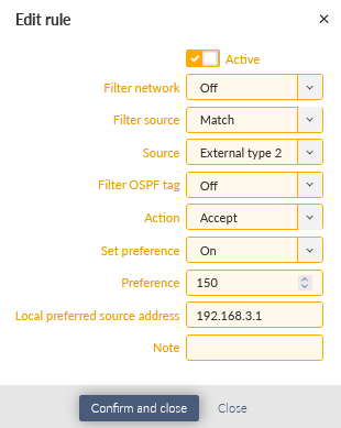 RipEX_C – 1st OSPF Import filter rule