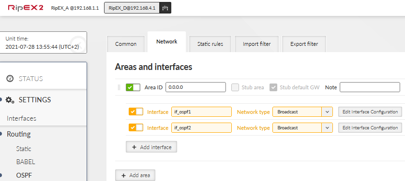 RipEX_D – OSPF Network configuration