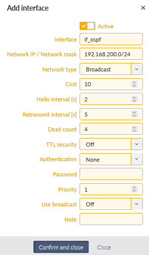 RipEX_C – New OSPF interface under backbone 0.0.0.0 area