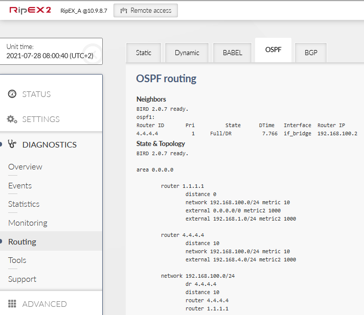 RipEX_A – OSPF output