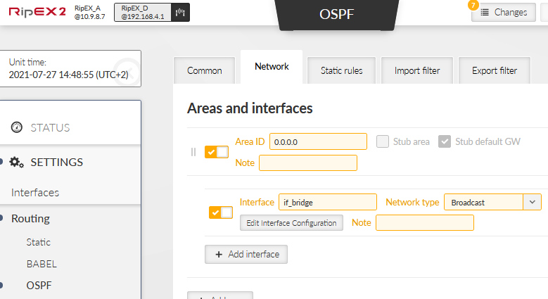 RipEX_D – New OSPF Area and Interface