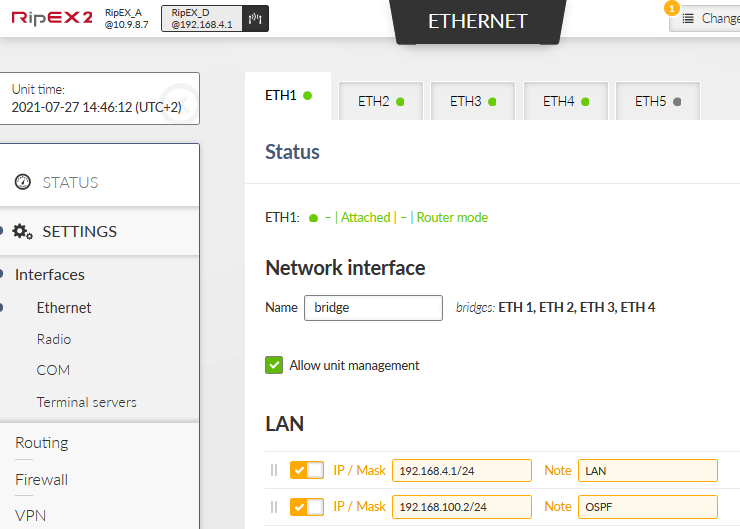 RipEX_D – Ethernet configuration