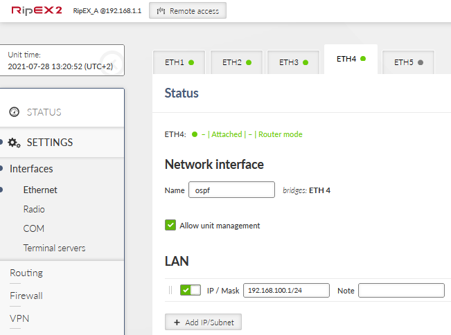 RipEX_A – ETH4 configuration