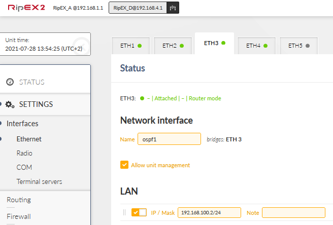 RipEX_D – ETH3 “ospf1” interface