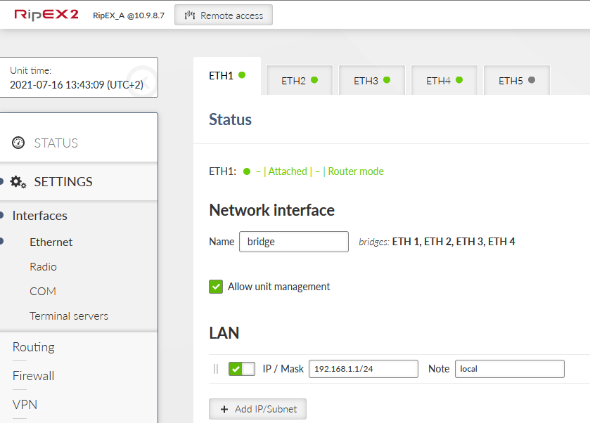 RipEX_A – Ethernet IP address