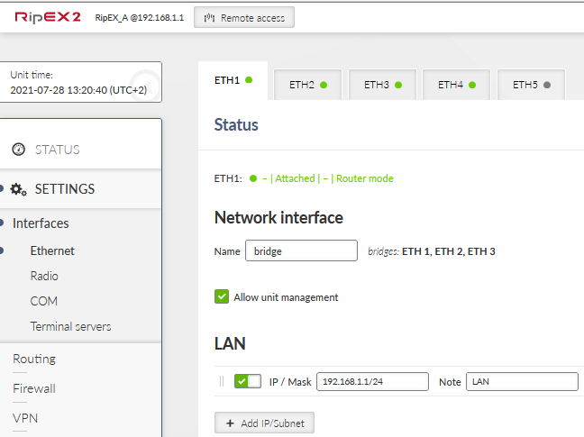 RipEX_A – ETH1 configuration