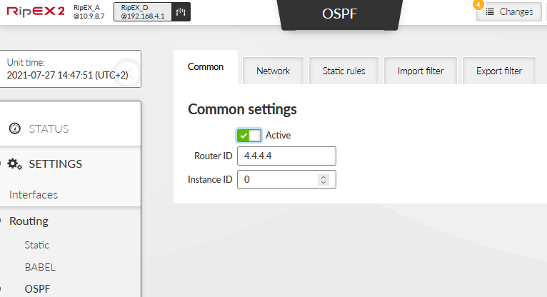 RipEX_D – OSPF protocol enabled