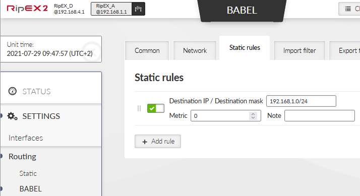 RipEX_A – Babel Static rules