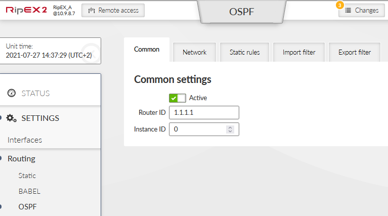 RipEX_A – OSPF activation