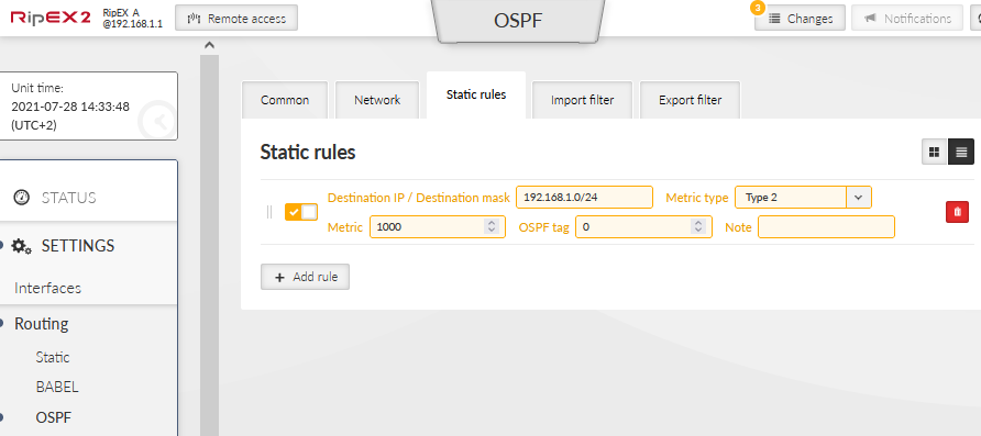 RipEX_A – OSPF Static rules