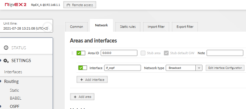 RipEX_A – OSPF Network interface