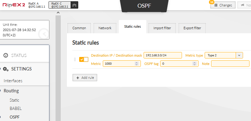 RipEX_C – OSPF Static rules