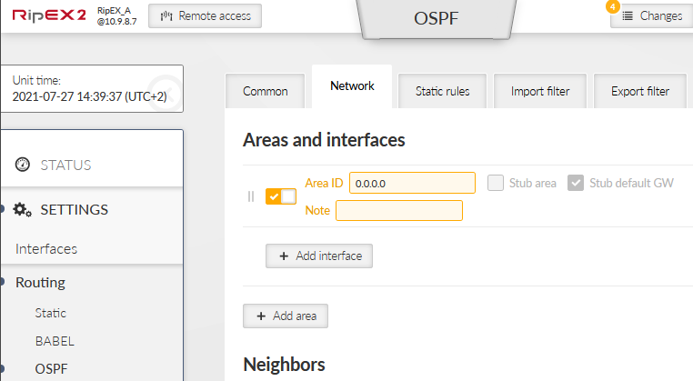 RipEX_A – New OSPF backbone Area