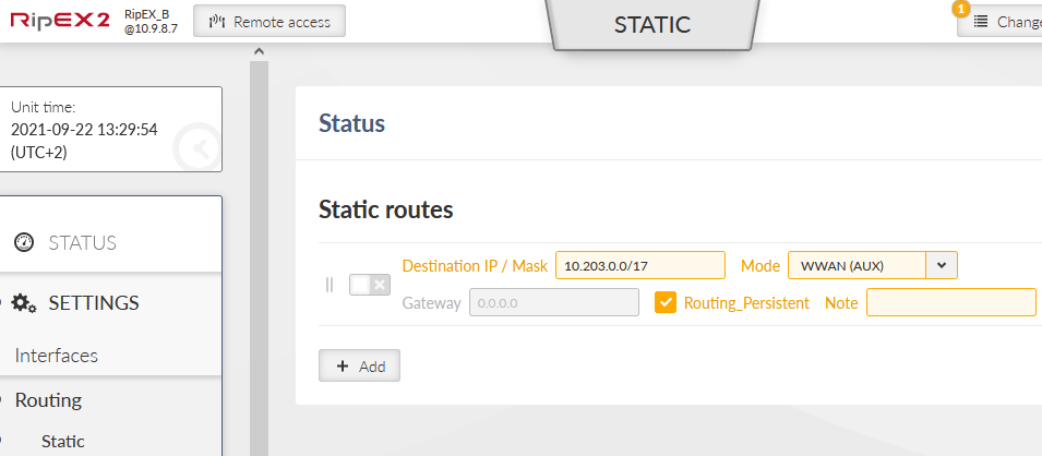 RipEX_B – Static routing via cellular (aux) interface