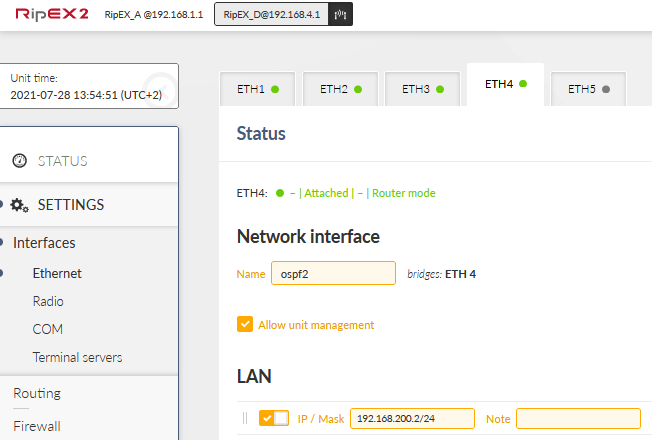 RipEX_D – ETH4 “ospf2” interface